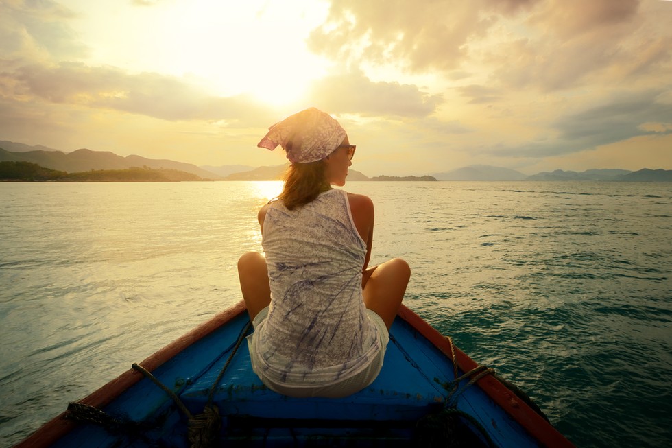 a lady Traveling by boat